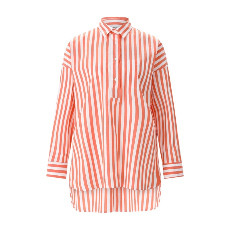 CALIBAN Bluse Gestreifte Hemdbluse orange