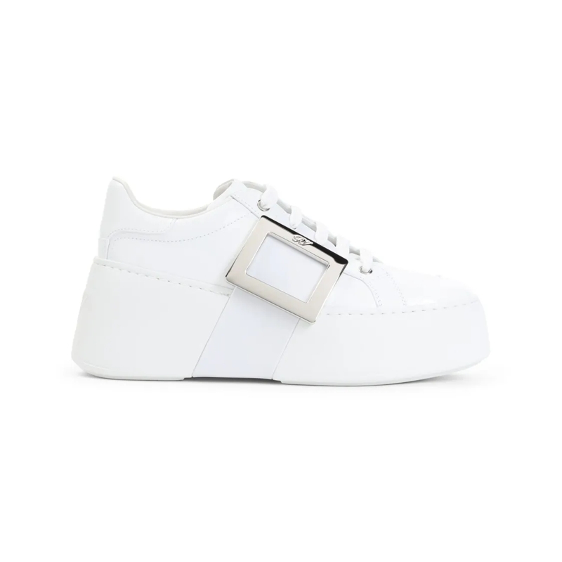 Roger Vivier Low-Top-Sneaker Platform Sneakers With Prominent Buckle Detail White