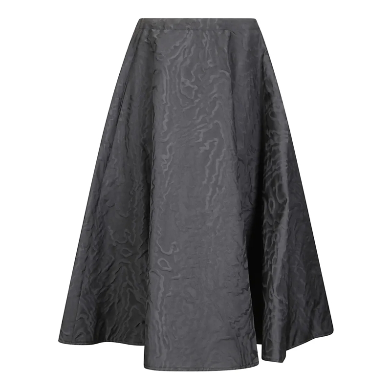 STEFANO MORTARI Midirok Black Flared Midi Skirt With Damask Effect Black