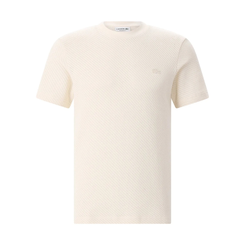 Lacoste T-Shirt Shirt aus Lochstrick weiß
