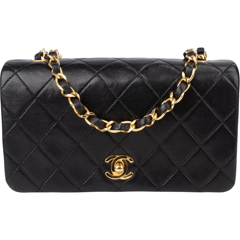 Chanel Fourre-tout Chanel Quilted Lambskin 24K Gold Single Flap Cross schwarz