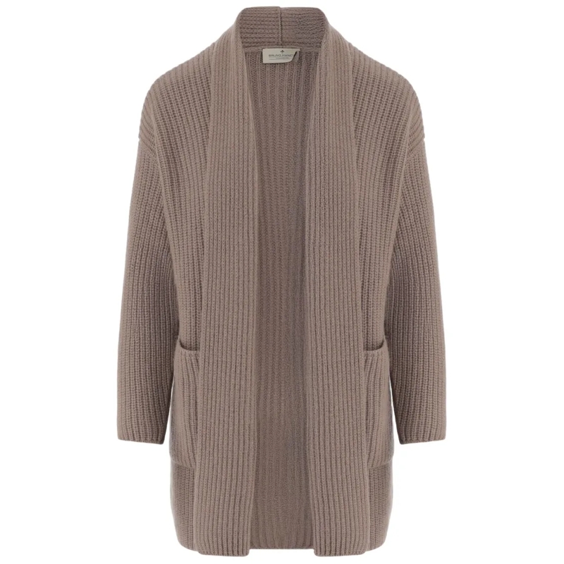 BRUNO MANETTI Cardigan Cashmere Cardigan With Ribbed Knit Brown