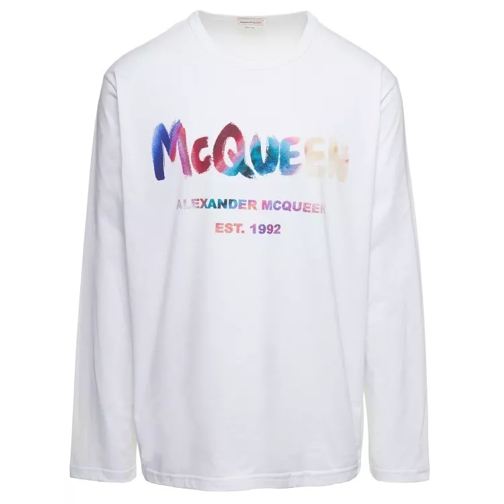 Alexander McQueen White Crewneck Sweatshirt With Multicolor Graffiti White 