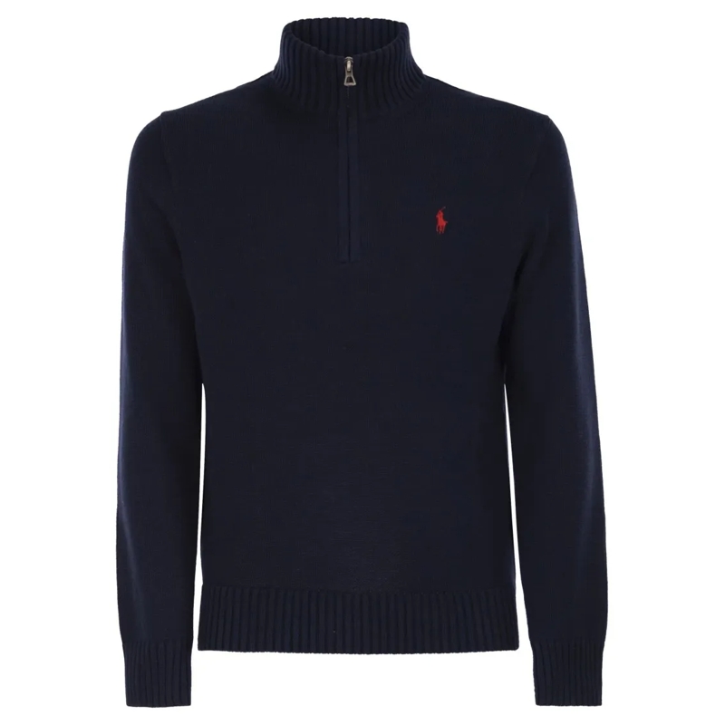 Polo Ralph Lauren Pullover Cotton Jumper With Zip Fastening Blue