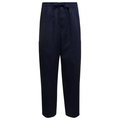 Kenzo Blue Cargo Pants With Drawstring And Logo Patch In Blue Cargo-Hose