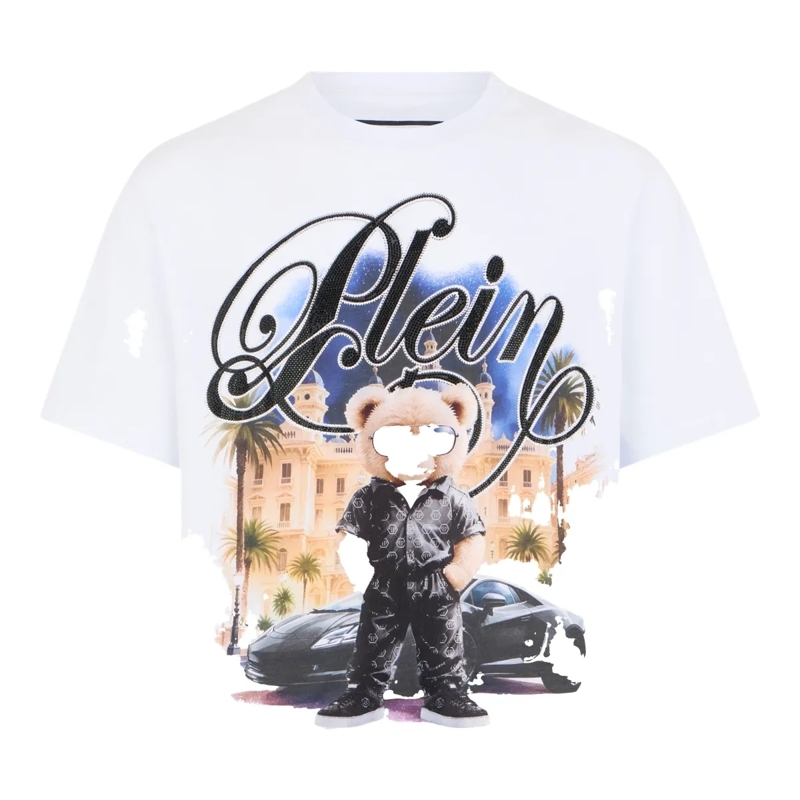 Philipp Plein T-Shirt Round Neck T-Shirt Teddy Racing weiss