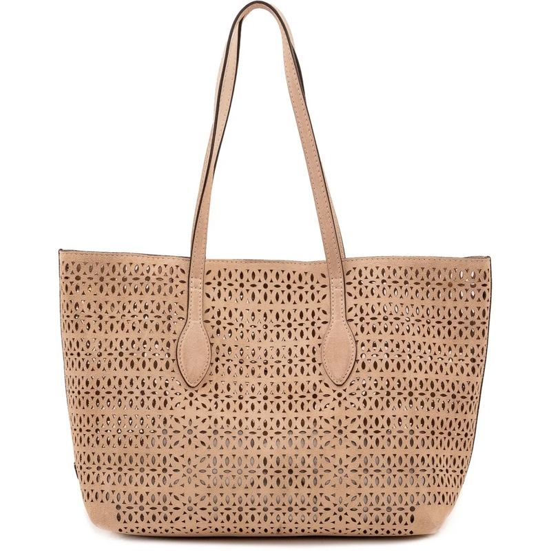 Gianni Chiarini Shopper Mashup Tote Bag Traforata con Manici Lunghi beige
