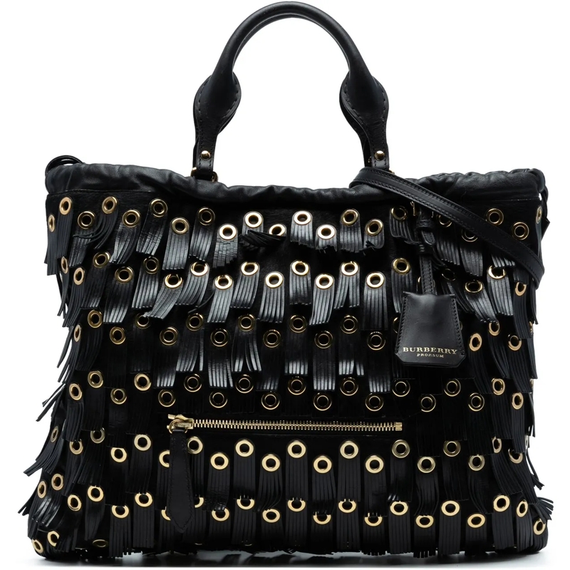Burberry Schultertasche Calf Hair and Leather Grommet Fringe Big Crush Tot schwarz