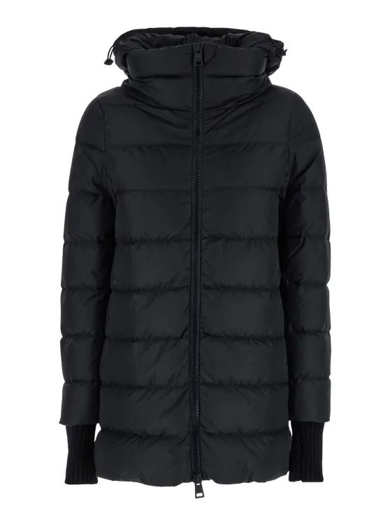 Herno - Long Black Down Jacket With Hood In Nylon - Größe 40 - schwarz