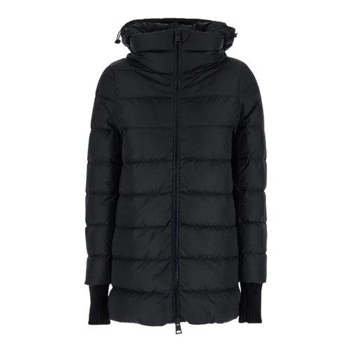 Herno Long Black Down Jacket With Hood In Nylon Black 