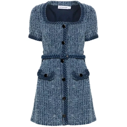 Self Portrait  Bouclé-Design Denim Mini Dress Blue