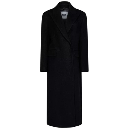 MSGM Brushed-Effect Double-Breasted Coat Black 