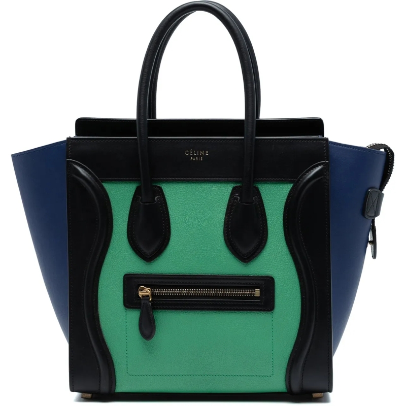 Celine Shopper Micro Tricolor Leather Luggage Tote grün