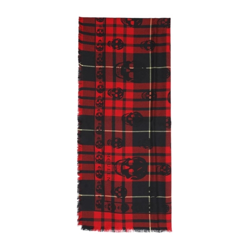 Alexander McQueen Leichter Schal Kull On Tartan Foulard Scarf Red