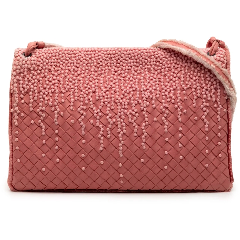 Bottega Veneta Schultertasche Nappa Intrecciato Embroidered Fold Over Crossbody rose