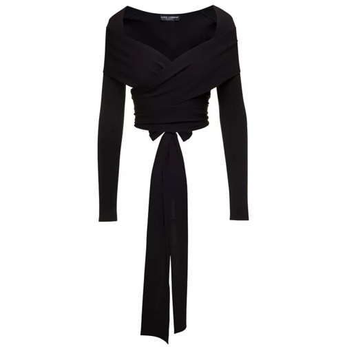 Dolce&Gabbana Black Tied-Up Top With Sweetheart Neckline In Visc Black 