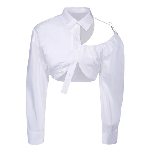Jacquemus Asymmetric Cropped Shirt White 