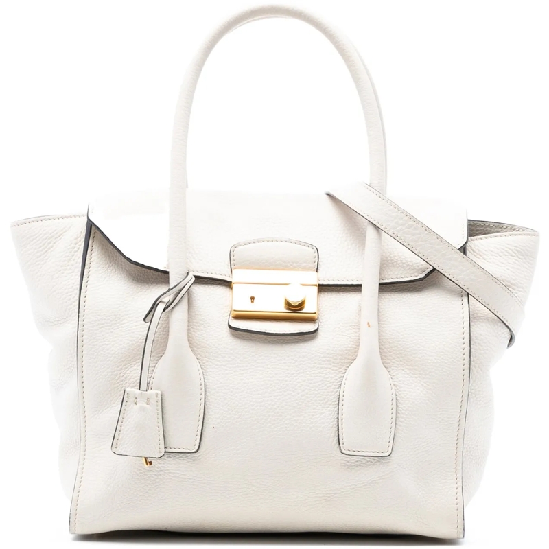 Prada Schultertasche Vitello Daino Sound Lock Satchel weiß