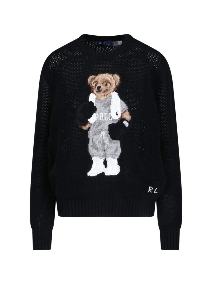 Thumbnail - Polo Ralph Lauren - Black "Polo Bear" Perforated Logo Sweater - Größe M - schwarz