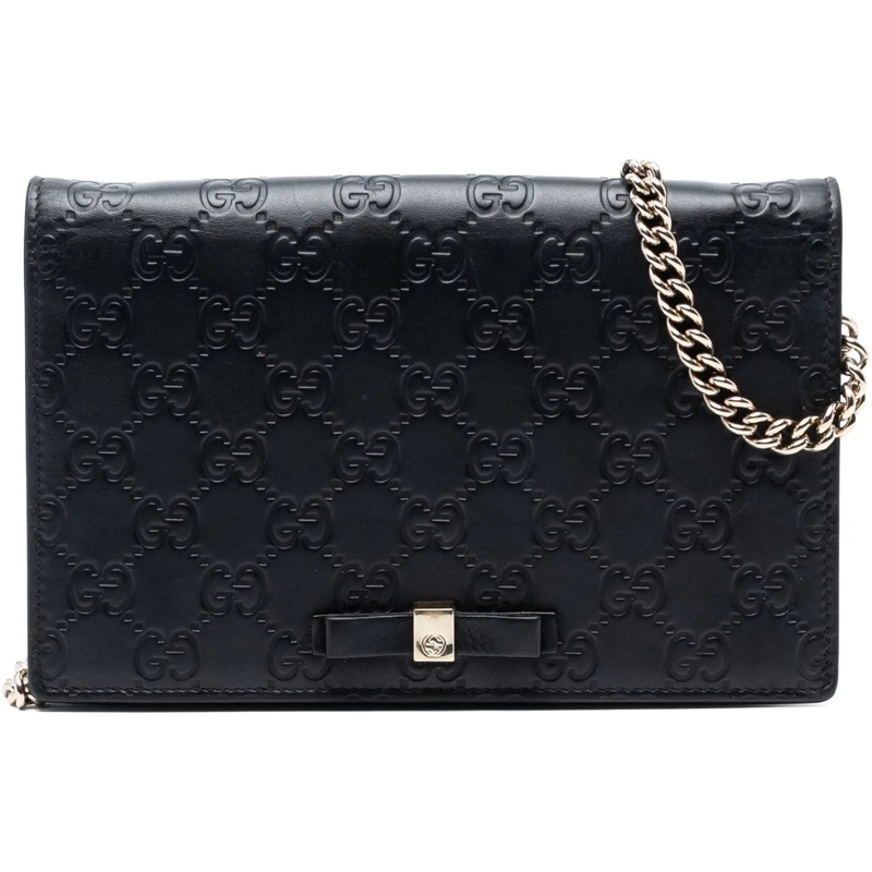 Gucci Sac à bandoulière Mini Guccissima Bow Signature Wallet On Chain schwarz