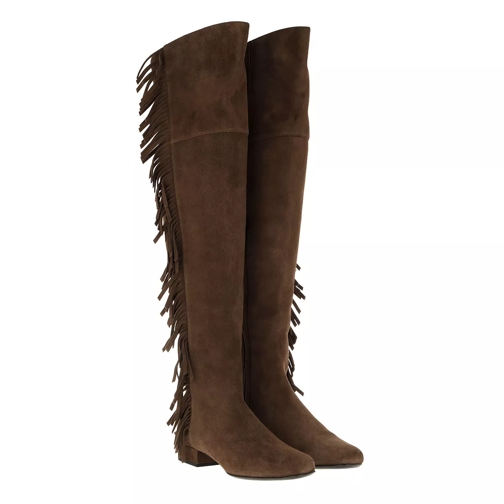 Saint Laurent Over-The-Knee Fringed Boot Suede Coffee Stiefel