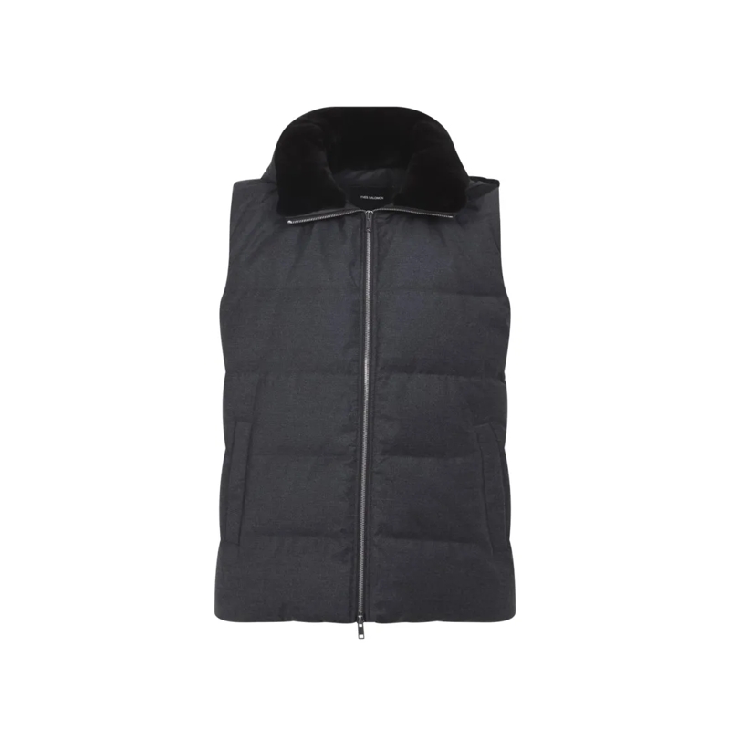 Yves Salomon Daunenjacke Quilted Down Vest With Plush High Collar And Detac Black