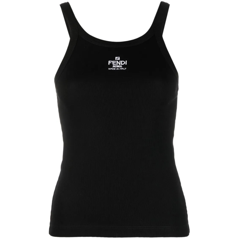 Fendi Blouse Ribbed Tank Top With Square Neckline Black
