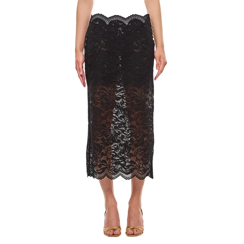Paco Rabanne Midirok Lace Long Midi Skirt Black