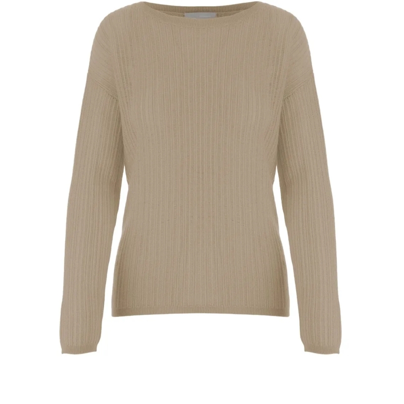 Allude Pullover Beige Cashmere Sweater With Curved Hem Pink