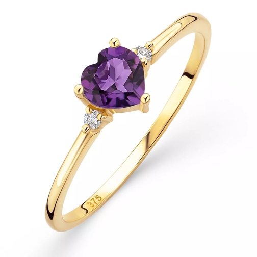 DIAMADA 9K Ring with Diamond and Amethyst Yellow Gold and Purple Ring