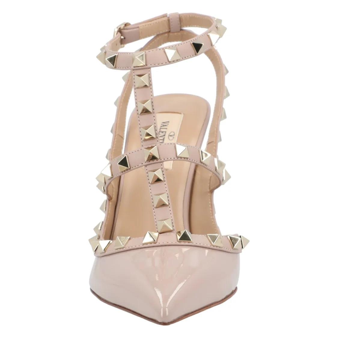 Thumbnail - Valentino Garavani Hohe Schuhe - Patent Rockstud Caged Pump Beige - Gr. 38,5 (EU) - in Beige - für Damen