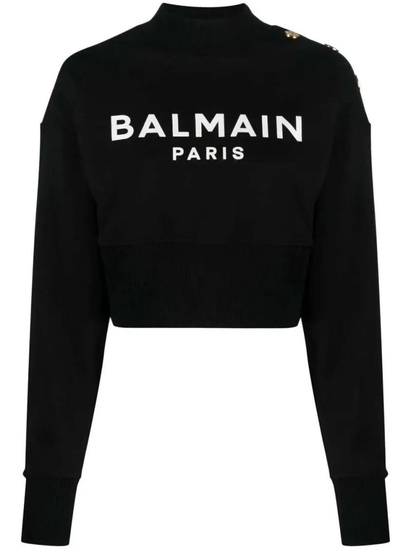 Thumbnail - Balmain - Logo-Print Cropped Sweatshirt - Größe L - schwarz