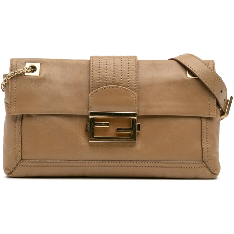Fendi Schultertasche Leather Baguette Chain Flap braun