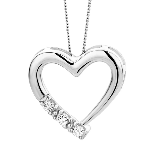 DIAMADA 0.08ct Diamond Heart Necklace  14KT White Gold Collier court
