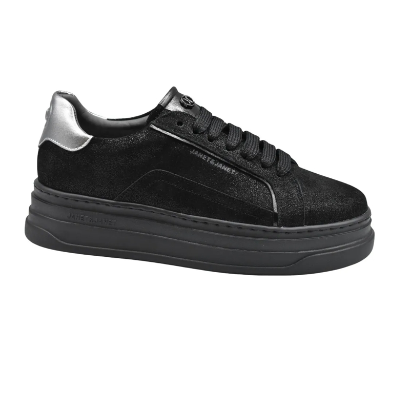 Janet & Janet Low-Top-Sneaker Black Textured Low Sneakers With Lace-Up Design Black