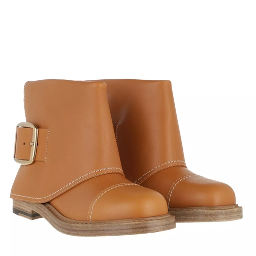 Alexander McQueen Buckled Ankle Boots Leather Tan/Gold Enkellaars