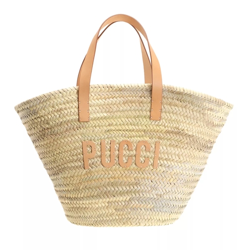 Emilio Pucci Bucket Bag Palm Straw And Techno Twill Naturale+Lilla Stråväska