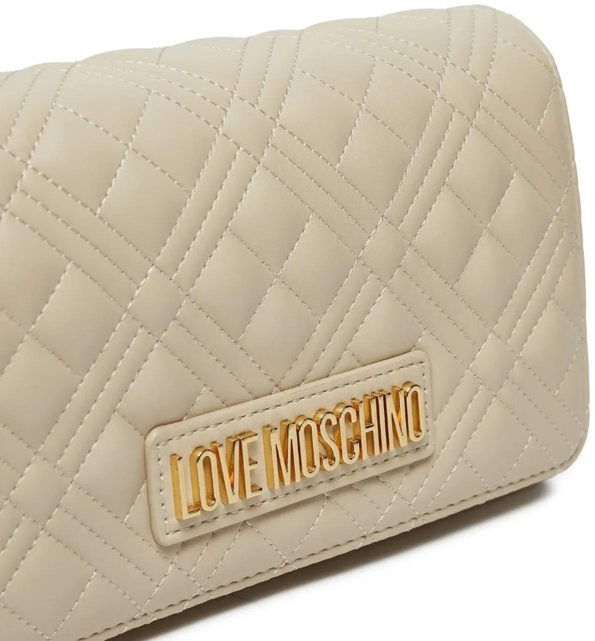 Moschino Luxe Ivoor Leren Clutch met Verstelbare Band Beige Dames