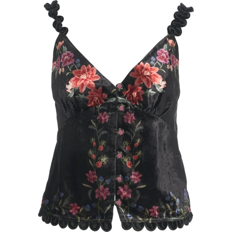 Farm Rio T-shirt Velvet top with floral pattern schwarz