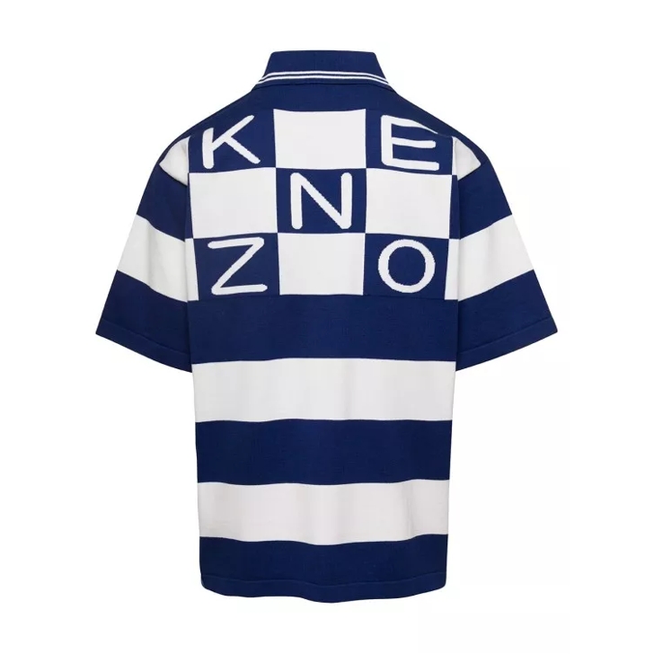 Kenzo White And Blue Oversize Striped Polo T Shirt In Co White