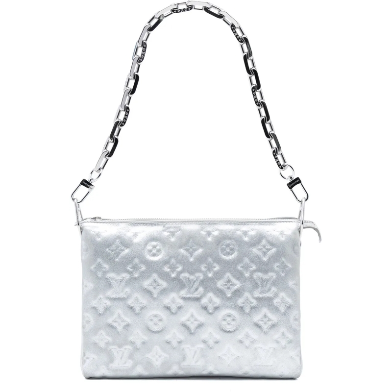 Louis Vuitton Schultertasche Monogram Embossed Puffy Lambskin Coussin PM silber