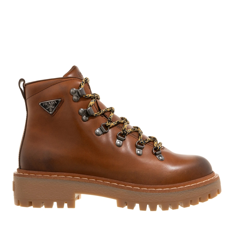 Prada Stiefeletten Laced Logo Ankle Boots Cognac