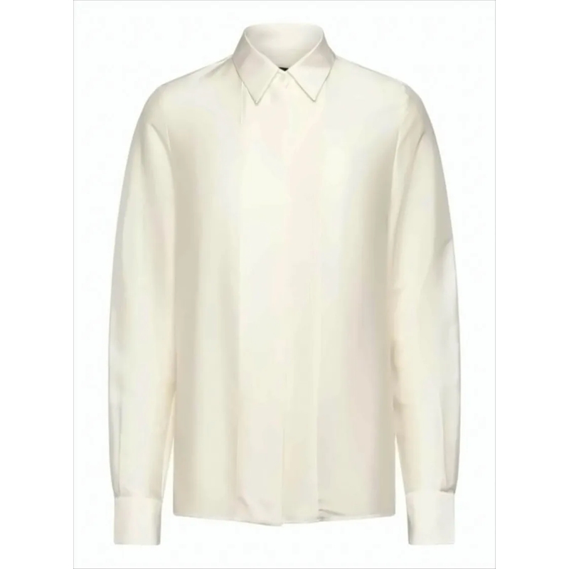 Boss Overhemd Refined Long-Sleeved Blouse With Pointed Collar Neutrals