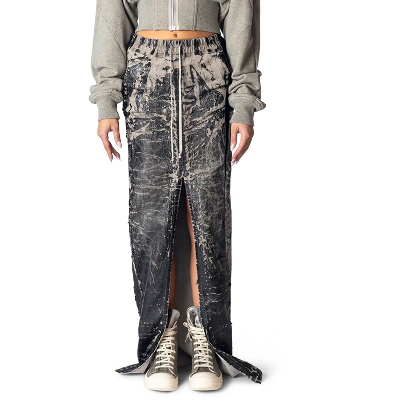 Rick Owens Jupe midi PHLEG PILLAR SKIRT BLACK WASHED FOIL mehrfarbig