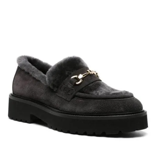 Doucal's Pannelled Suede Gray Loafers Black Mocassin