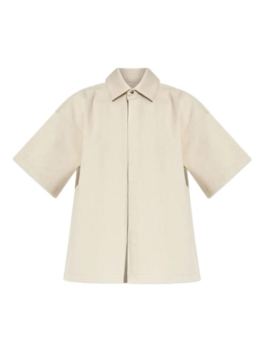 Thumbnail - Jil Sander - Relaxed Fit Beige Shirt With Logo Patch And Button - Größe S - beige