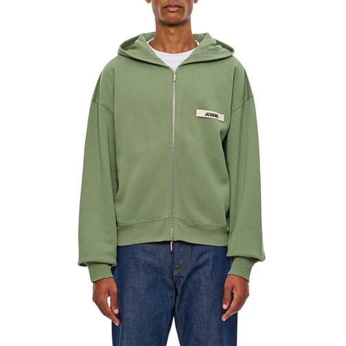 Jacquemus Zipped Cotton Sweatshirt Green Huvtröja