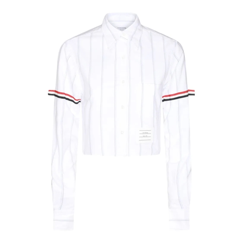 Thom Browne Overhemd Cropped White Shirt With Vertical Pinstripes White