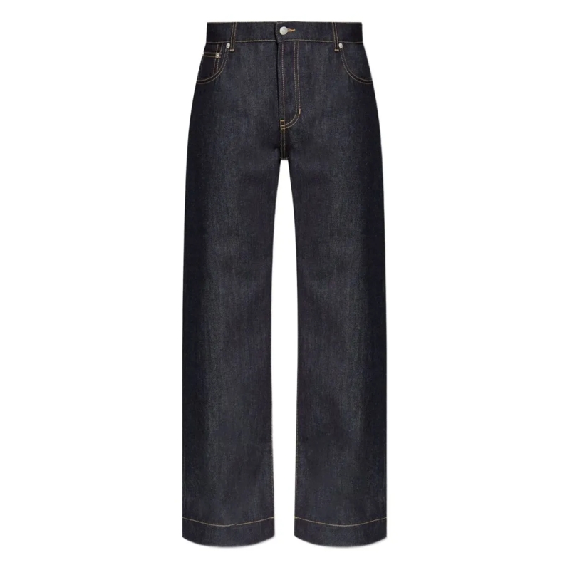 Alexander McQueen Jeans Wide-Leg Dark Indigo Denim Jeans Black