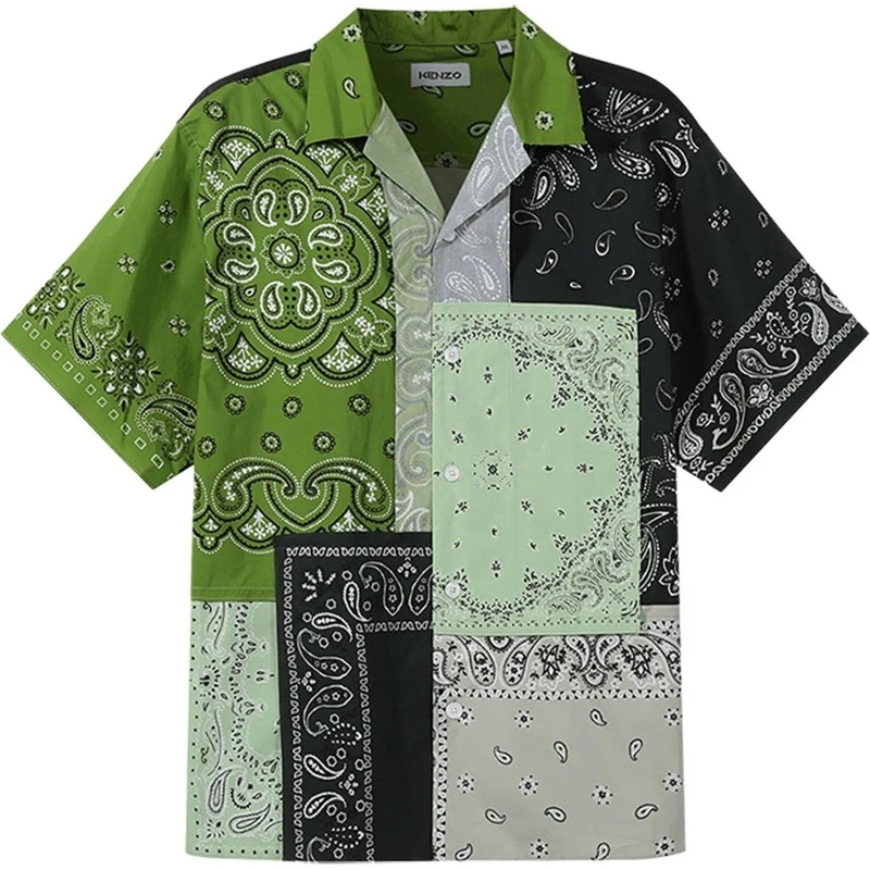 Kenzo Legeres Oberteil Kenzo Patchwork Cotton Shirt grün
